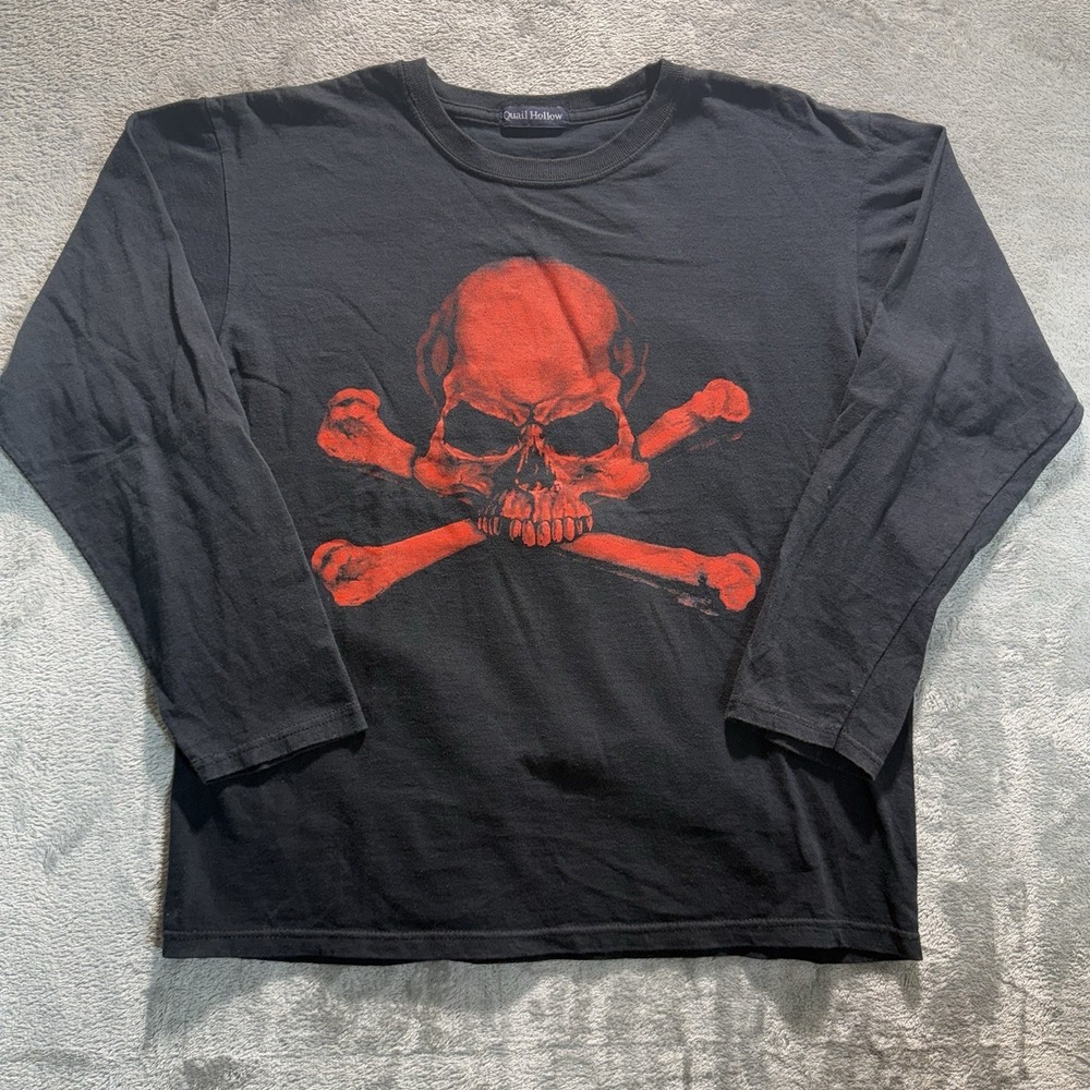 Quail Hollow T-Shirt Skull Outlaw Leather Ruidoso Long Sleeve Biker Shirt Mens M